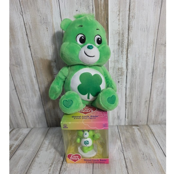 10'Care Bears Good Luck Bear Green Plush and 3 Inch Vinyl Figure CultureFly Set - Picture 6 of 8